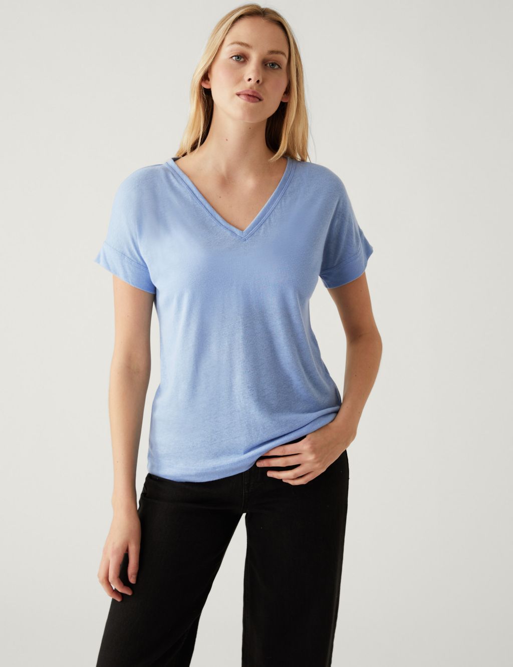 Linen Rich V-Neck T-Shirt image 2