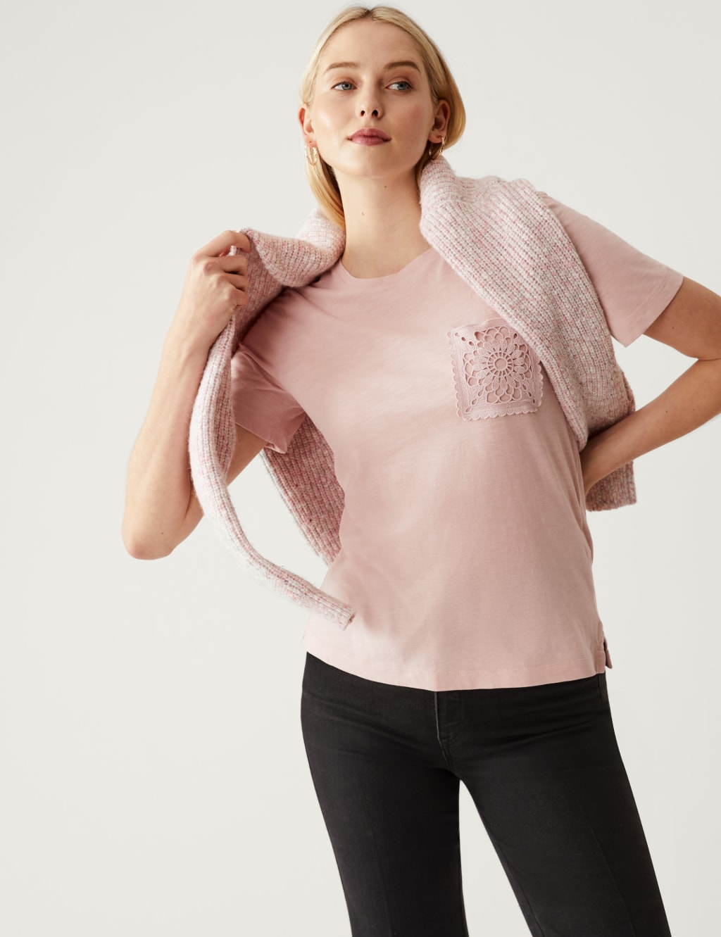 Pure Cotton Lace Pocket T-Shirt image 1