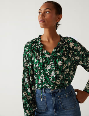 Modal Blend Floral Long Sleeve Blouse