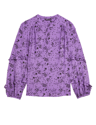 

Womens M&S Collection Star Print Sparkly Round Neck Blouse - Purple Mix, Purple Mix