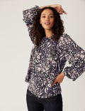 Star Print Sparkly Round Neck Blouse