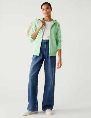 

Womens M&S Collection Kapuzenpullover aus reiner Baumwolle mit Reißverschluss - Fresh Mint, Fresh Mint