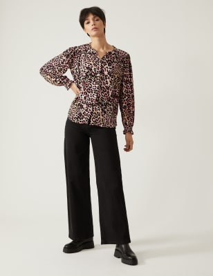 

Womens M&S Collection Bedruckte Bluse mit Knopfdetail - Pink Mix, Pink Mix