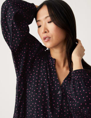 

Womens M&S Collection Bequeme Bluse aus Baumwollmischung mit V-Ausschnitt und Muster - Black Mix, Black Mix