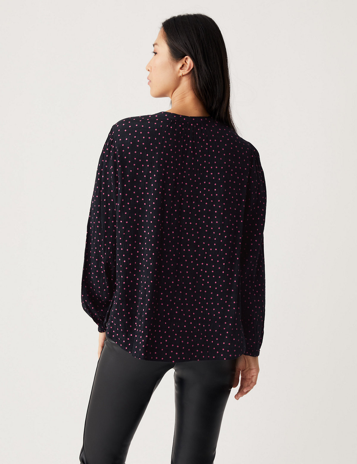 Cotton Blend Printed V-Neck Relaxed Blouse