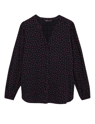 

M&S Collection Blusa informal con algodón de escote en pico estampadaWomens - Black Mix, Black Mix