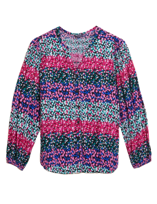 

Womens M&S Collection Cotton Blend Printed V-Neck Relaxed Blouse - Multi, Multi