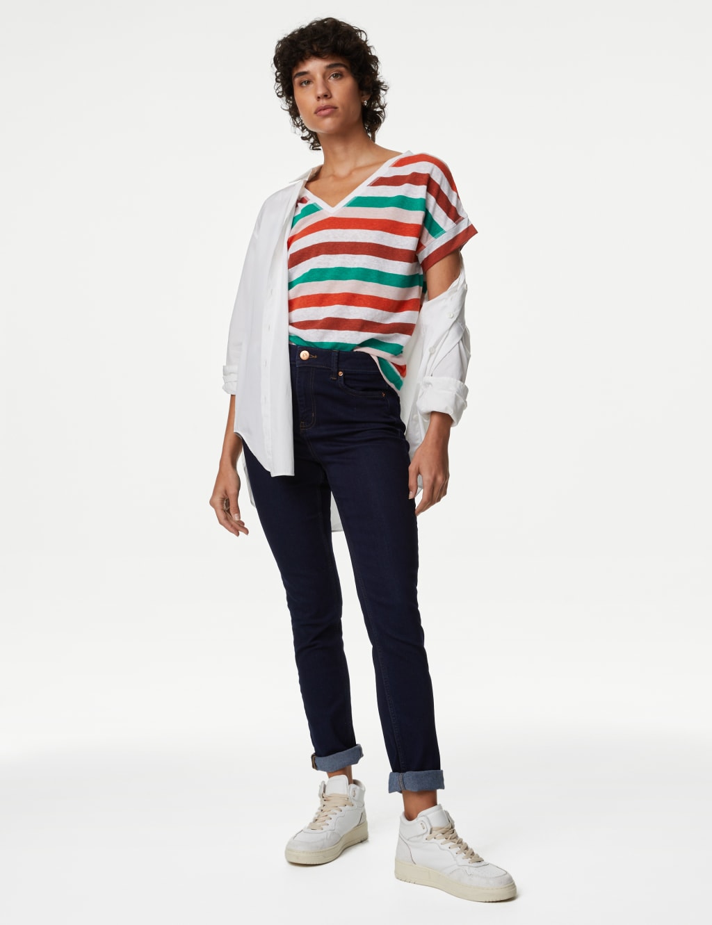 Linen Rich Striped V-Neck T-Shirt image 3