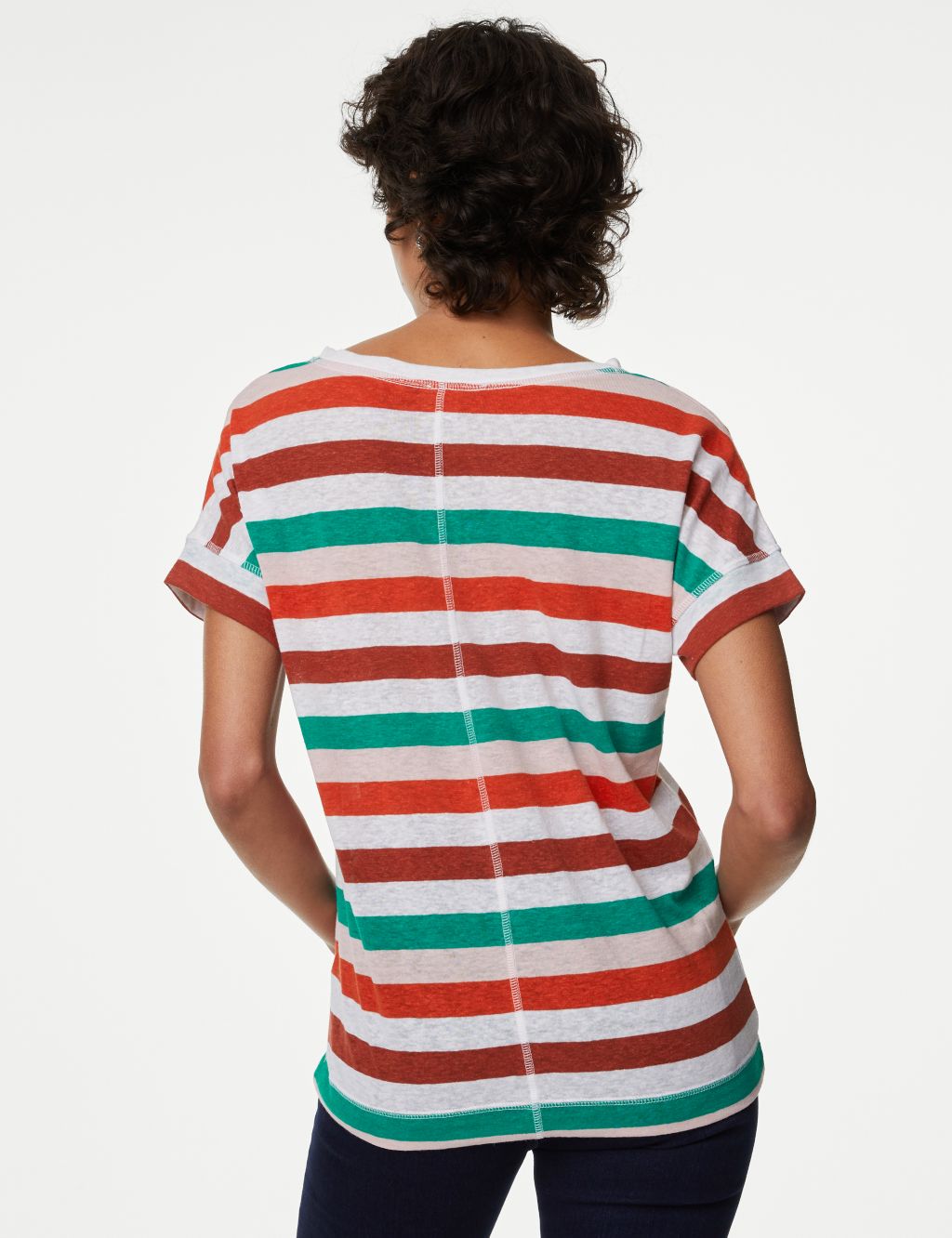 Linen Rich Striped V-Neck T-Shirt image 5