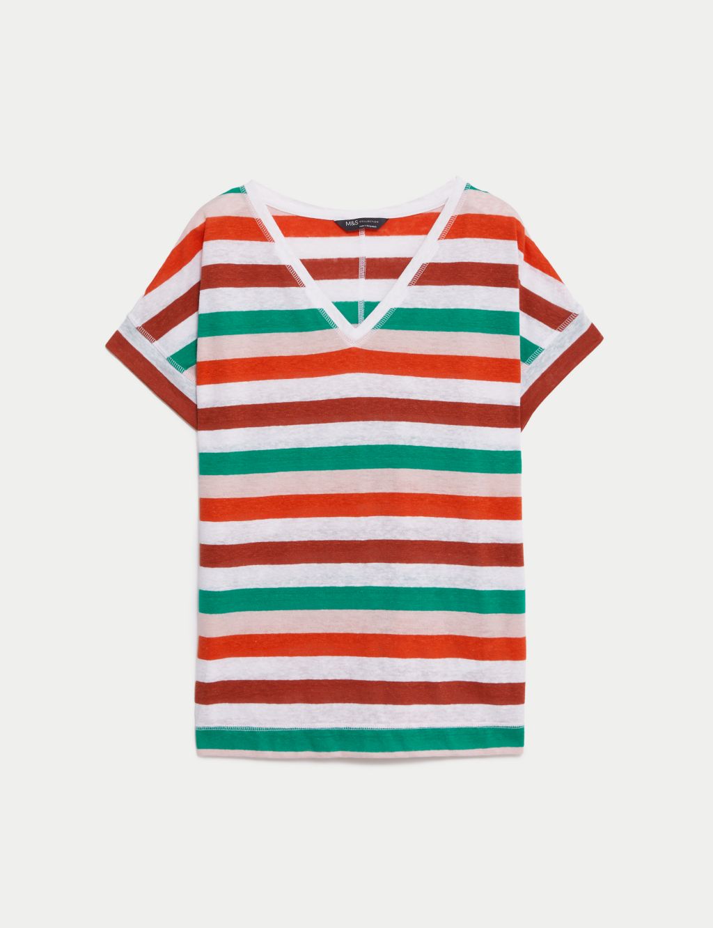 Linen Rich Striped V-Neck T-Shirt image 2