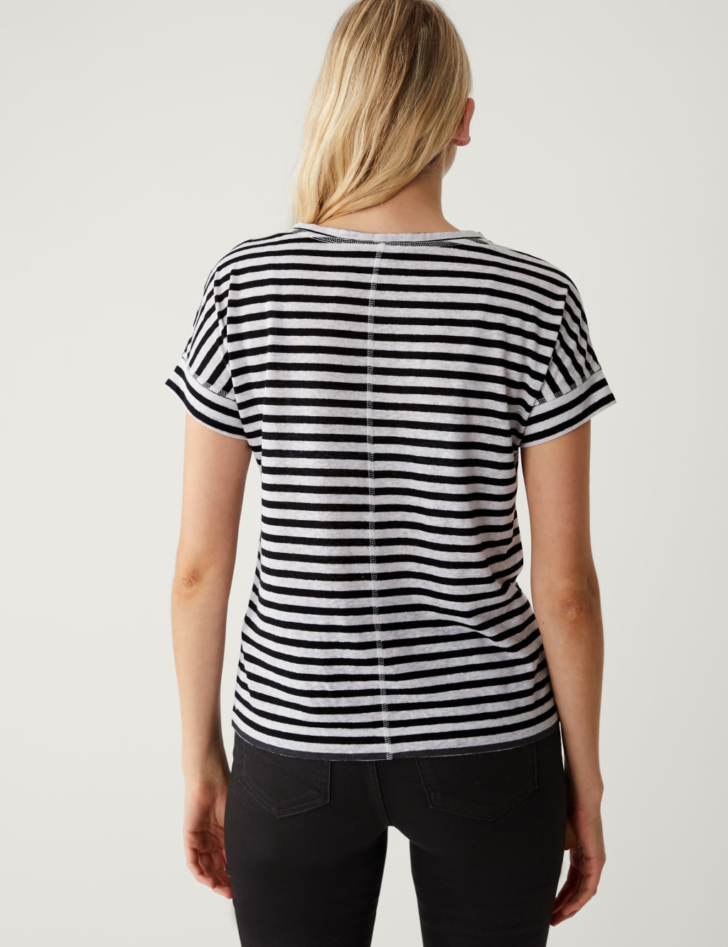 Linen Rich Striped V-Neck T-Shirt image 3