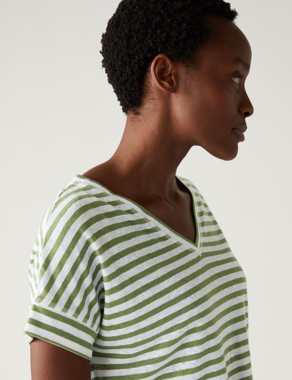 Linen Rich Striped V-Neck T-Shirt image 1