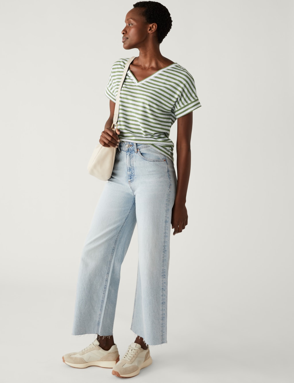 Linen Rich Striped V-Neck T-Shirt image 3