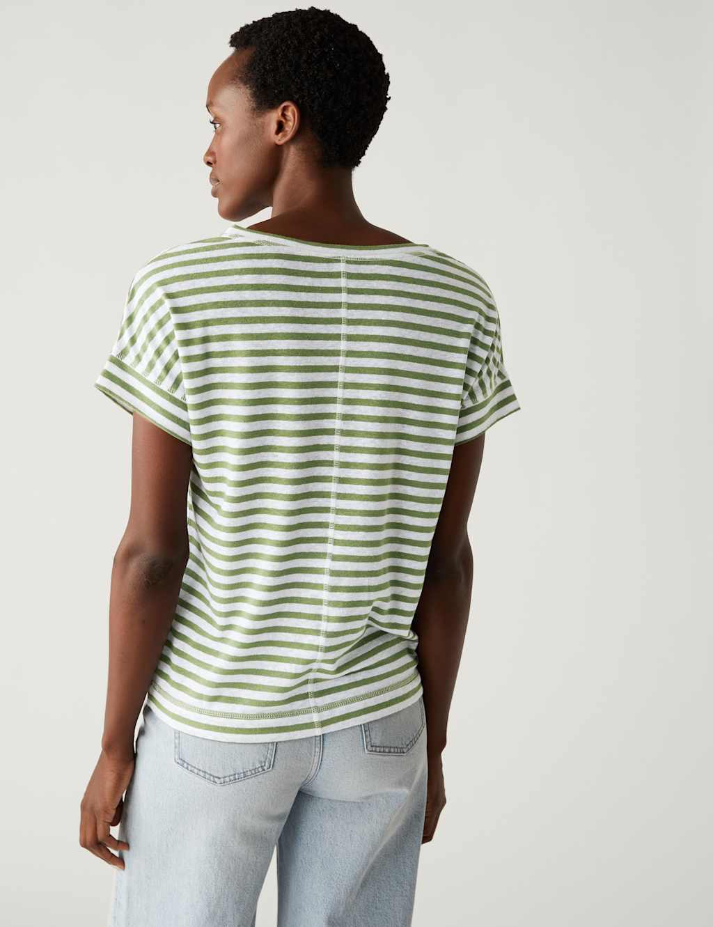 Linen Rich Striped V-Neck T-Shirt image 4