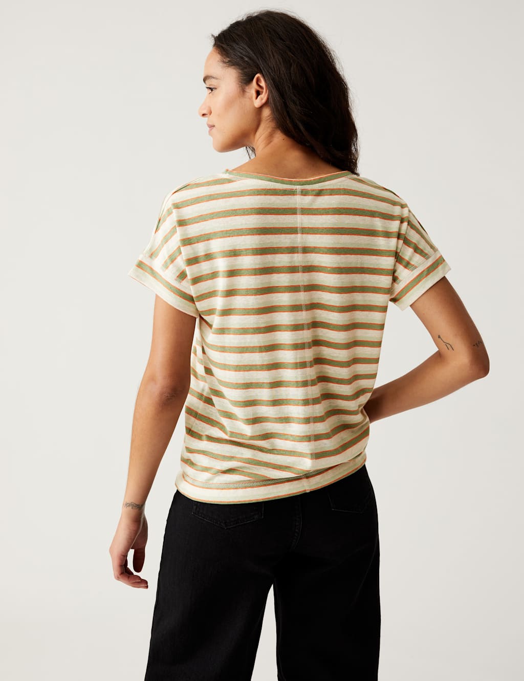 Linen Rich Striped V-Neck T-Shirt image 3