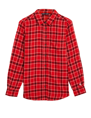 

Womens M&S Collection Checked Collared Long Sleeve Shirt - Red Mix, Red Mix