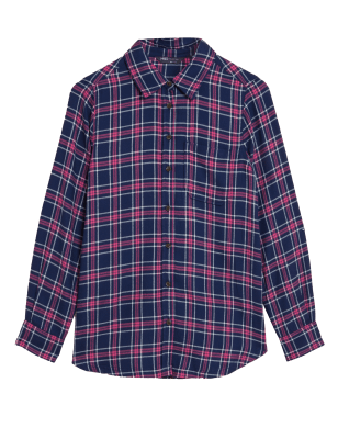 

Womens M&S Collection Checked Collared Long Sleeve Shirt - Navy Mix, Navy Mix