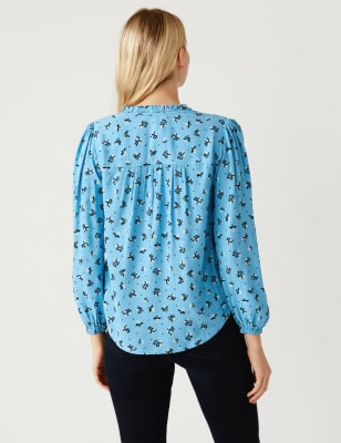 Printed Smocked Long Sleeve Popover Blouse - AU