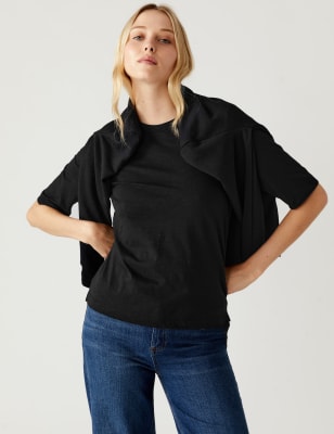 

M&S Collection Camiseta 100% algodón con escote cerradoWomens - Black, Black