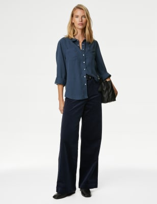 

Womens M&S Collection Lyocell-Hemd mit Teefärbung und Kragen - Navy, Navy