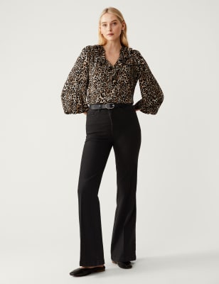 

M&S Collection Blusa estampada de manga blusón y escote en picoWomens - Brown Mix, Brown Mix