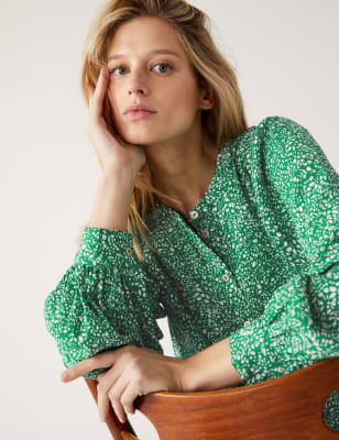 Printed Crew Neck Blouse