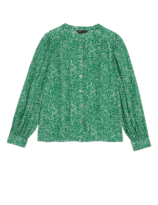 

Womens M&S Collection Printed Crew Neck Blouse - Green Mix, Green Mix