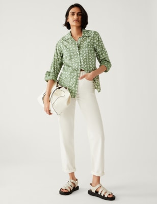 

Womens M&S Collection Pure Cotton Printed Collared Shirt - Green Mix, Green Mix