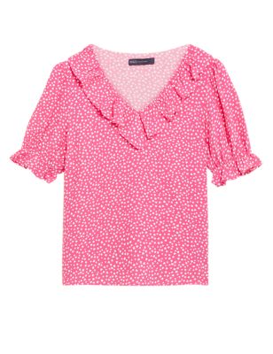 

Womens M&S Collection Heart Print V-Neck Puff Sleeve Blouse - Pink Mix, Pink Mix