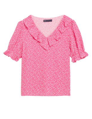 

Womens M&S Collection Heart Print V-Neck Puff Sleeve Blouse - Pink Mix, Pink Mix