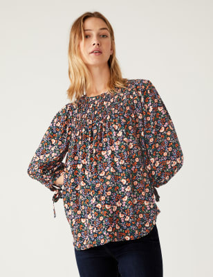 

M&S Collection Blusa floral fruncida de manga abullonada y escote cerradoWomens - Multi, Multi