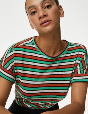 

Womens M&S Collection Gestreiftes Oberteil mit hohem Leinenanteil - Multi, Multi