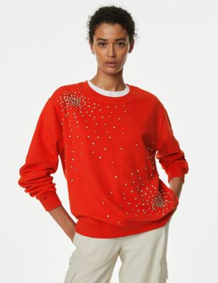 

Womens M&S Collection Cotton Rich Embellished Sweatshirt - Red Mix, Red Mix