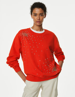 

Womens M&S Collection Sweatshirt mit Verzierung und hohem Baumwollanteil - Red Mix, Red Mix