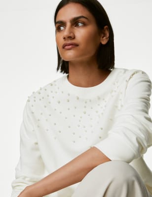 

Womens M&S Collection Cotton Rich Embellished Sweatshirt - Ivory, Ivory