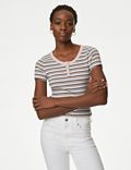 Cotton Rich Ribbed Striped Henley Top