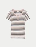 Cotton Rich Ribbed Striped Henley Top