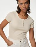 Cotton Rich Ribbed Henley Top