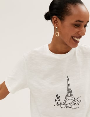 

Womens M&S Collection Pure Cotton Embroidered Short Sleeve Top - White Mix, White Mix