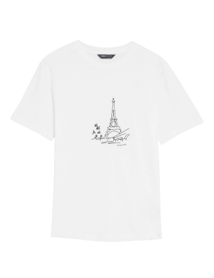 

Womens M&S Collection Pure Cotton Embroidered Short Sleeve Top - White Mix, White Mix