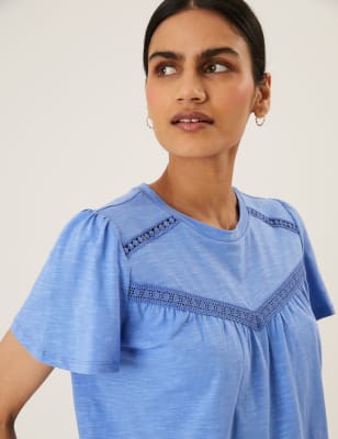 

M&S Collection Top 100% algodón de manga corta con bordadoWomens - Fresh Blue, Fresh Blue