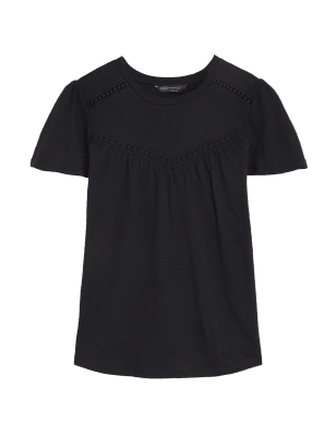 

M&S Collection Top 100% algodón de manga corta con bordadoWomens - Black, Black