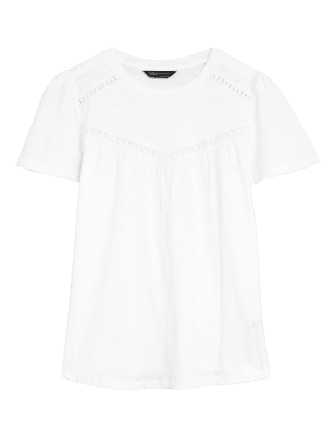 

Womens M&S Collection Pure Cotton Broderie Short Sleeve Top - White, White