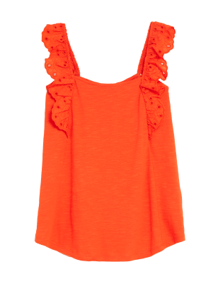 

Womens M&S Collection Pure Cotton Broderie Sleeveless Vest Top - Orange, Orange