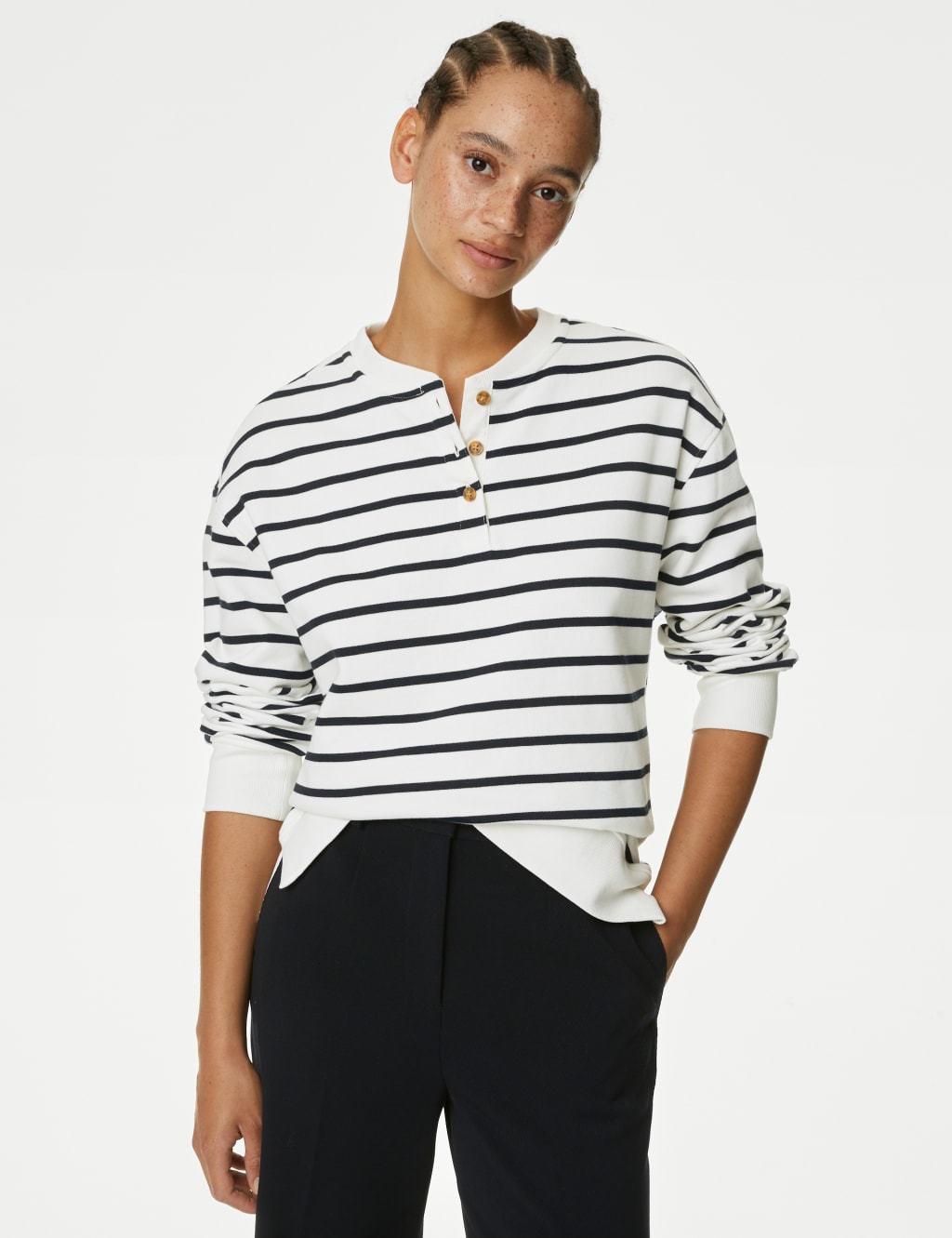 Pure Cotton Striped Crew Neck Sweatshirt image 4