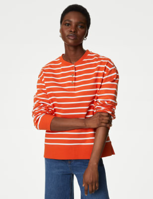 

M&S Collection Sudadera de rayas de escote cerrado 100% algodónWomens - Orange Mix, Orange Mix