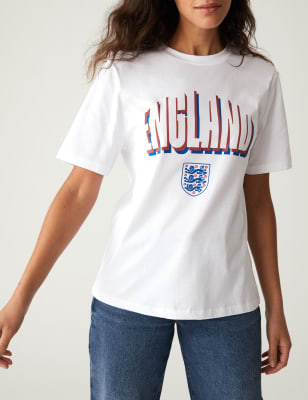 

Womens M&S Collection T-Shirt aus reiner Baumwolle „England“ für Damen - White Mix, White Mix