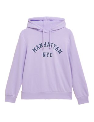 

Womens M&S Collection Cotton Rich Manhattan Slogan Hoodie - Lilac Mix, Lilac Mix