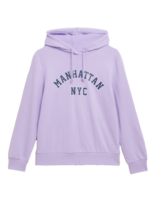 

Womens M&S Collection Cotton Rich Manhattan Slogan Hoodie - Lilac Mix, Lilac Mix