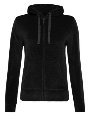 Cotton Rich Hooded Zip Through Velour Sweat Top | M&S Collection | M&S